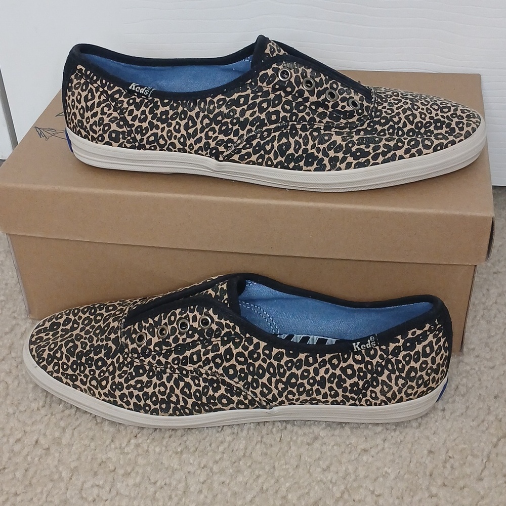 Keds Black And Tan Leopard Print Slip-On Sneakers Womens 7.5